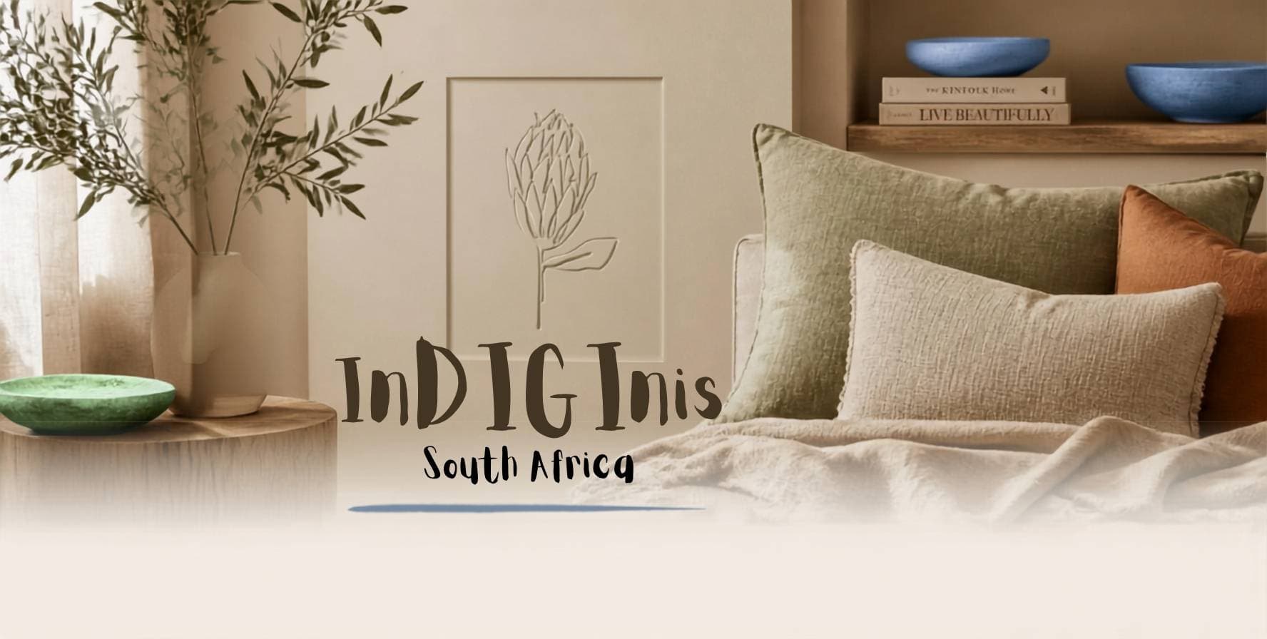 Indiginis — a styled South African home scene with protea line art